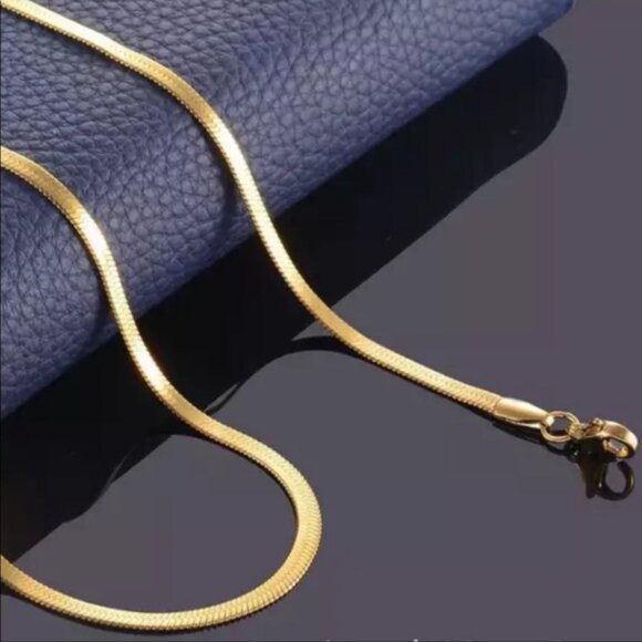 18” NEW GOLD HERRINGBONE SNAKE LINK CHAIN NECKLACE, NICE NECKLACE, CUTE NECKLACE - Picture 4 of 7